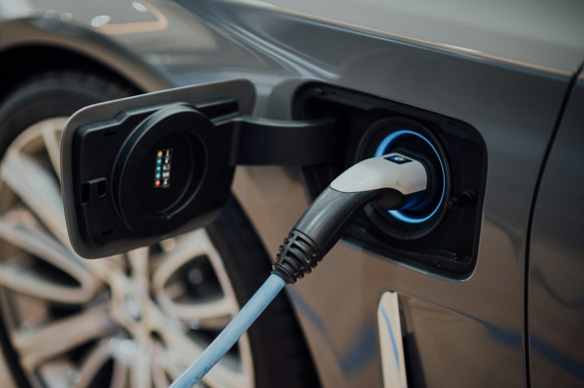 A electric car is charging