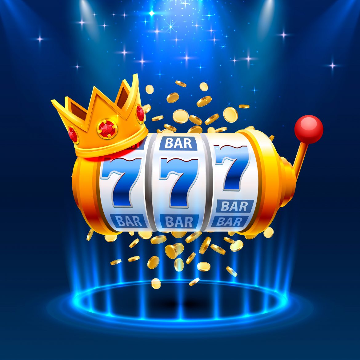 King slots 777 banner casino on the blue background. Vector illustration